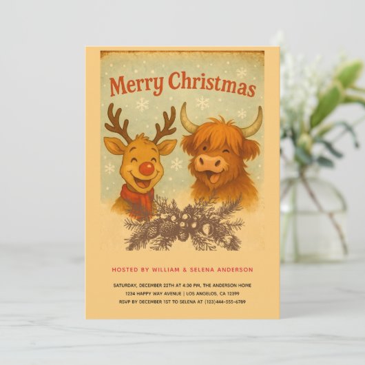 Rustic Vintage Animal Christmas Party 招待状 (スタンド正面)