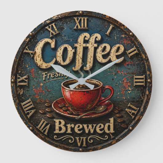 Rustic Vintage Coffee ラージ壁時計 (正面)