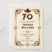 Rustic Vintage Cowboy Western Vines 70th Birthday  招待状 (正面)