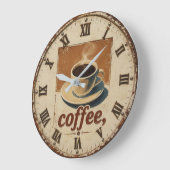 Rustic Vintage Farmhouse Kitchen Coffee Cup ラージ壁時計 (傾斜)