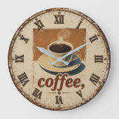 Rustic Vintage Farmhouse Kitchen Coffee Cup ラージ壁時計 (正面)