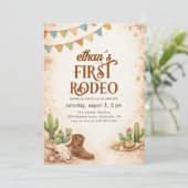 Rustic Vintage First Rodeo Cowboy 1st Birthday 招待状 (スタンド正面)