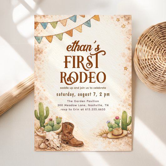 Rustic Vintage First Rodeo Cowboy 1st Birthday 招待状