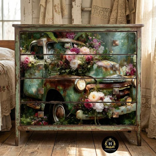 Rustic Vintage Floral Truck Decoupage 薄葉紙