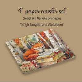 Rustic Vintage Fox Books Woodland Autumn Party スクエアペーパーコースター
