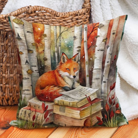 Rustic Vintage Fox Books Woodland Fall Autumn クッション