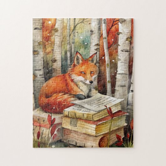 Rustic Vintage Fox Books Woodland Fall Autumn ジグソーパズル (縦)