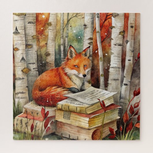 Rustic Vintage Fox Books Woodland Fall Autumn ジグソーパズル (縦)