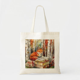 Rustic Vintage Fox Books Woodland Fall Autumn トートバッグ