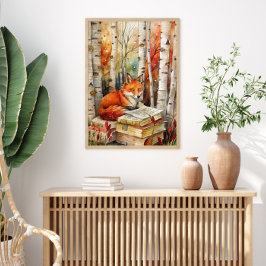 Rustic Vintage Fox Books Woodland Fall Autumn ポスター