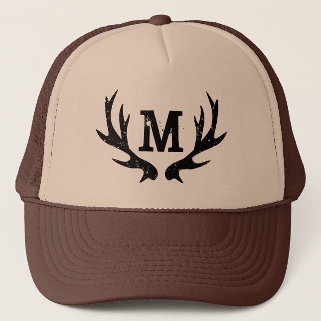 Rustic vintage hunting deer antlers trucker hat キャップ (正面)
