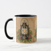 Rustic vintage lantern holly pine cozy festive マグカップ (左)