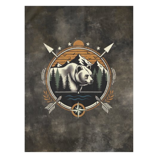 Rustic, vintage outdoorsman bear mountain テーブルクロス (正面)