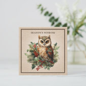 Rustic Vintage Owl Woodland Burlap シーズンカード (スタンド正面)