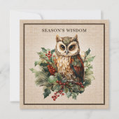 Rustic Vintage Owl Woodland Burlap シーズンカード (正面)