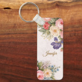 Rustic Vintage Personalized Floral Rose Design     キーホルダー (正面)