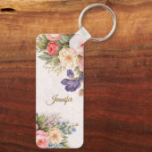 Rustic Vintage Personalized Floral Rose Design     キーホルダー (裏面)
