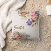 Rustic Vintage Personalized Floral Rose Design     クッション (ブランケット)