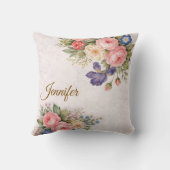 Rustic Vintage Personalized Floral Rose Design     クッション (裏面)