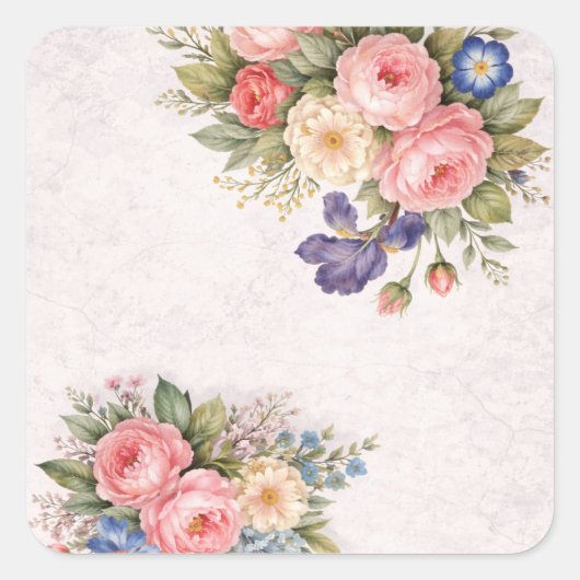 Rustic Vintage Personalized Floral Rose Design     スクエアシール (正面)