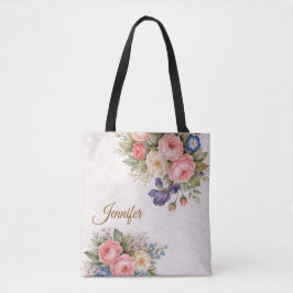 Rustic Vintage Personalized Floral Rose Design     トートバッグ