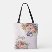 Rustic Vintage Personalized Floral Rose Design     トートバッグ (裏面)