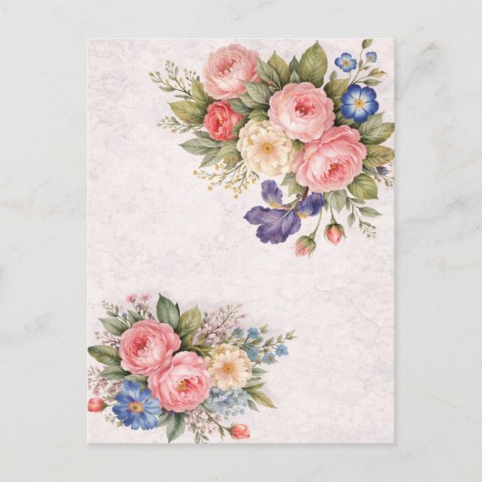 Rustic Vintage Personalized Floral Rose Design     ポストカード (正面)