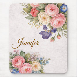Rustic Vintage Personalized Floral Rose Design     マウスパッド