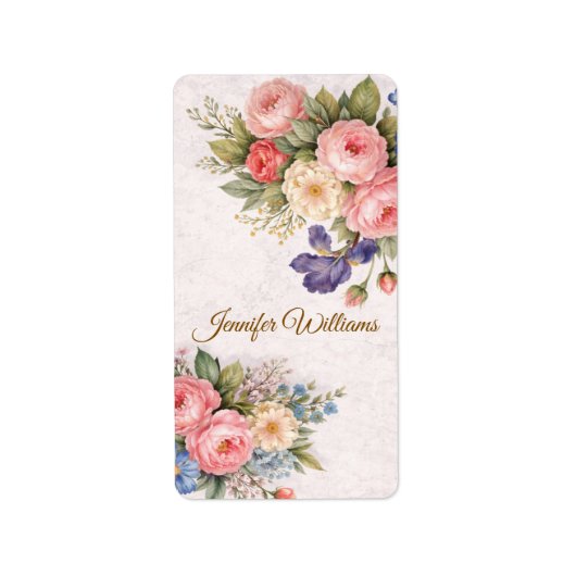 Rustic Vintage Personalized Floral Rose Design     ラベル (正面)