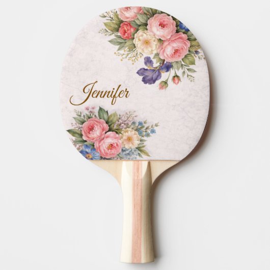 Rustic Vintage Personalized Floral Rose Design     卓球ラケット (正面)