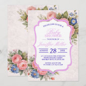 Rustic Vintage Personalized Floral Rose Design     招待状 (正面/裏面)