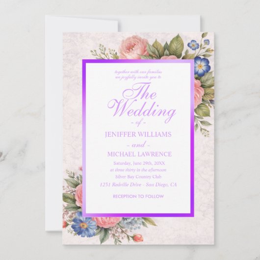 Rustic Vintage Personalized Floral Rose Design     招待状 (正面)