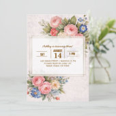 Rustic Vintage Personalized Floral Rose Design     招待状 (スタンド正面)
