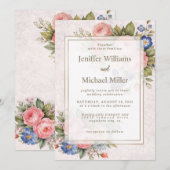 Rustic Vintage Personalized Floral Rose Design     招待状 (正面/裏面)