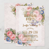 Rustic Vintage Personalized Floral Rose Design     招待状 (正面/裏面)