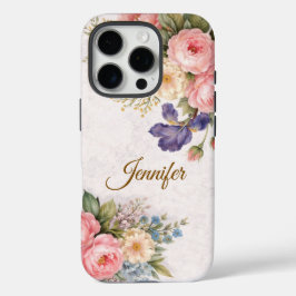 Rustic Vintage Personalized Floral Rose Design     iPhone 16 Proケース