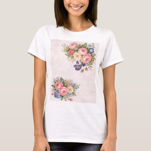 Rustic Vintage Personalized Floral Rose Design     Tシャツ (正面)