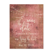Rustic Vintage Pink Burlap & Lights Save the Date