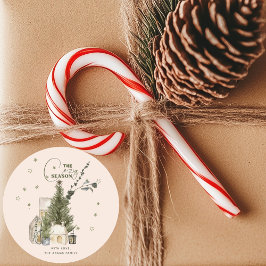 Rustic Vintage Watercolor Cozy Christmas Scene ラウンドシール