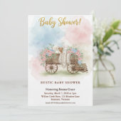 Rustic Wagon Watercolor Floral Baby Shower 招待状 (スタンド正面)