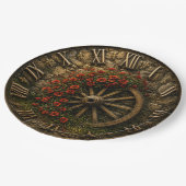 Rustic Wagon Wheel Poppy Flower ペーパープレート (アングル)