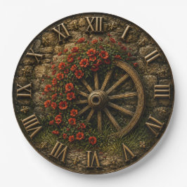 Rustic Wagon Wheel Poppy Flower ペーパープレート
