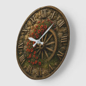 Rustic Wagon Wheel Poppy Flower ラージ壁時計 (傾斜)