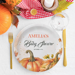 Rustic Warm Gold Orange Watercolor Autumn Pumpkin  ペーパープレート