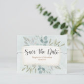 Rustic Watercolor ダスティブルー Save the Date 案内ポストカード (スタンド正面)