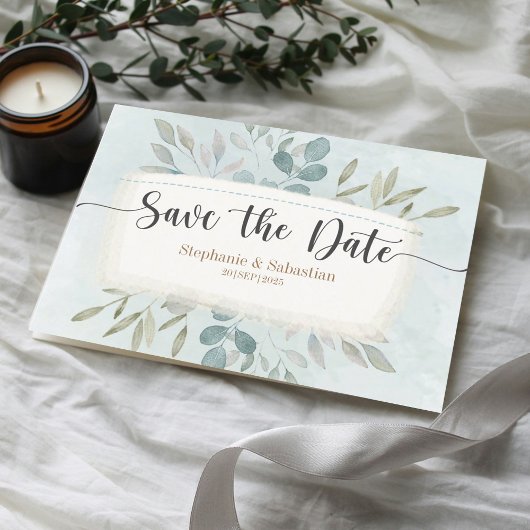 Rustic Watercolor ダスティブルー Save the Date 案内ポストカード