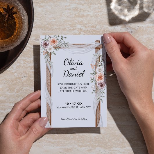 Rustic Watercolor Arch Boho Wedding セーブザデート