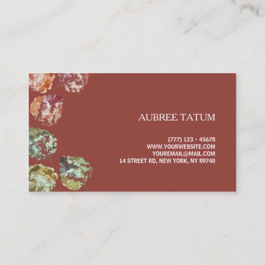 Rustic Watercolor Art Falling Leaves Autumn 名刺 (裏面)