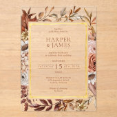 Rustic Watercolor Autumn Floral Frame Wedding アクリル招待状 (正面)