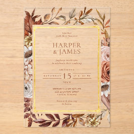 Rustic Watercolor Autumn Floral Frame Wedding アクリル招待状